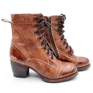 Bed Stu‎ Judgement Heeled Booties Brown Lace Up Leather Block Heel Sz 7